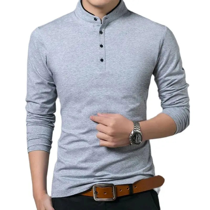 SHiONFA Men’s Pure Cotton Tshirts Mandarin Collar Long Sleeve Comfy Shirt Single-breasted Soft Upper Outer for Spring Autumn