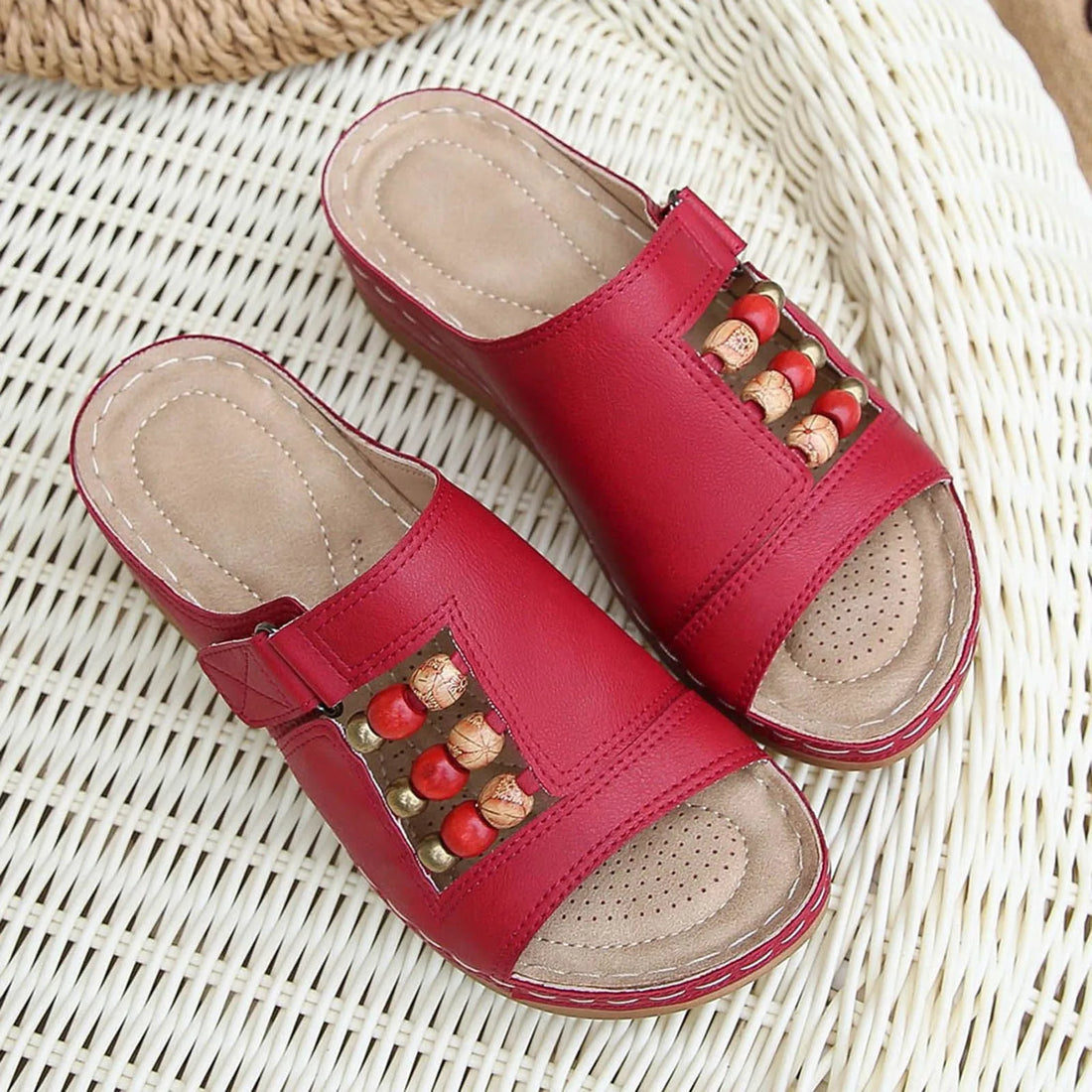 Sandals for Women Size 11 Wide Sandals Vintage Beaded Bohemian Sandals Open Toe Wedge Earth Spirit Sandals for Women Size 91/2