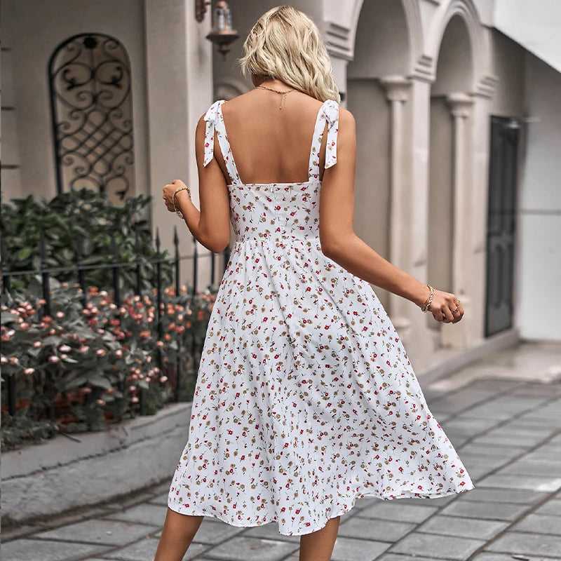 KEBY ZJ Summer Spring Floral Long Dress Sexy Casual Fashion Sundress Midi Slip Backless Dresses White Party Outfits for Women