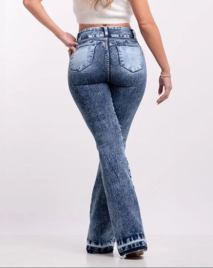 Pants for Women High Waist Casual Denim Zip Fly Button Washed Skinny Flared Leg Jeans Autumn New 2022 All-Match