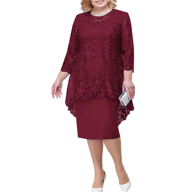 Two Piece Set Oversize 7XL 8XL Clothing Floral Embroidery Mesh Dress Women A Line Lace Dresses Lady Long Evening Party Vestidos