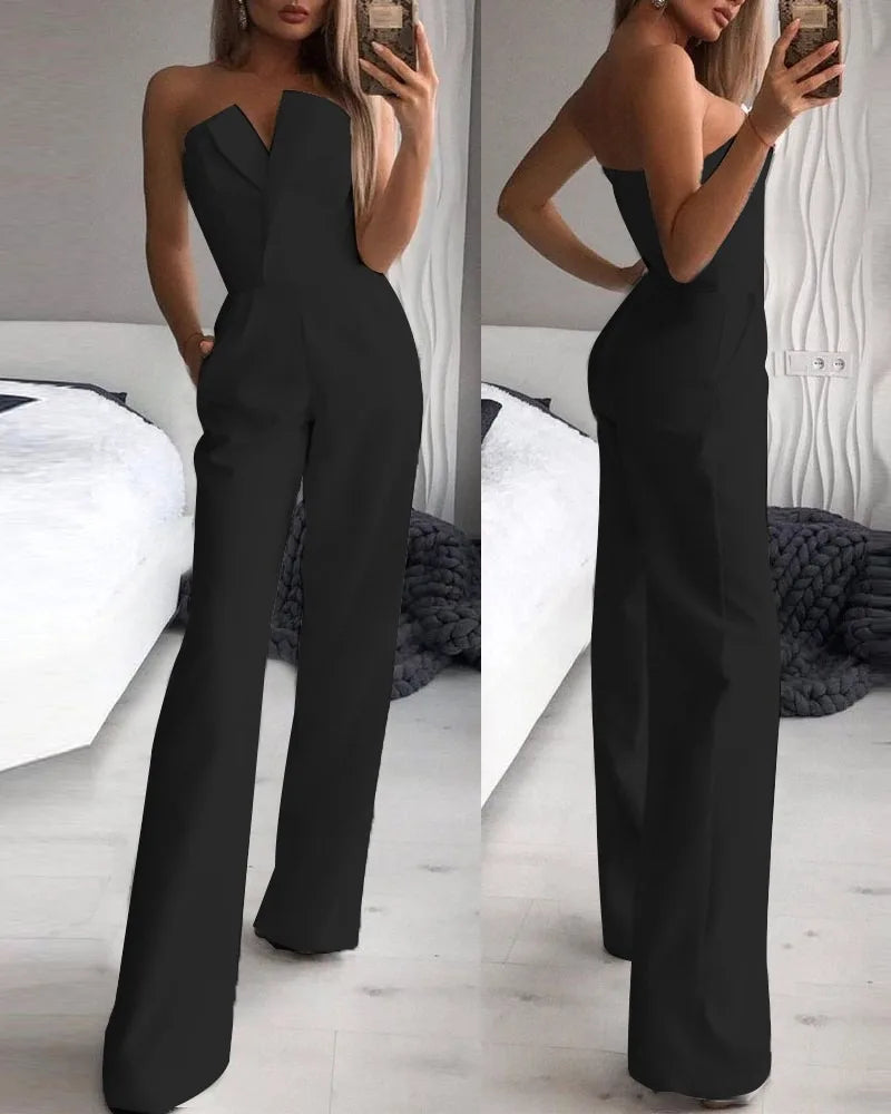 Summer Long Rompers Women Jumpsuit Elegant Strapless Summer Sleeveless Wide Leg Club Party Outfits Work 2024 White Overalls