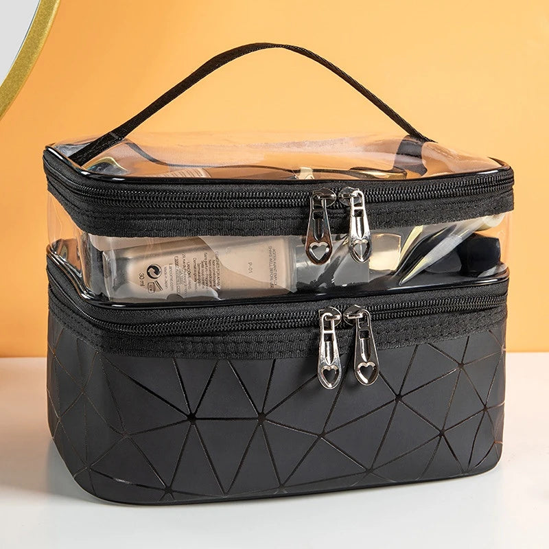 Multifunction Travel Clear Makeup Bag Fashion Diamond Cosmetic Bag Waterproof Females Storage Make Up Cases with Two Zippers