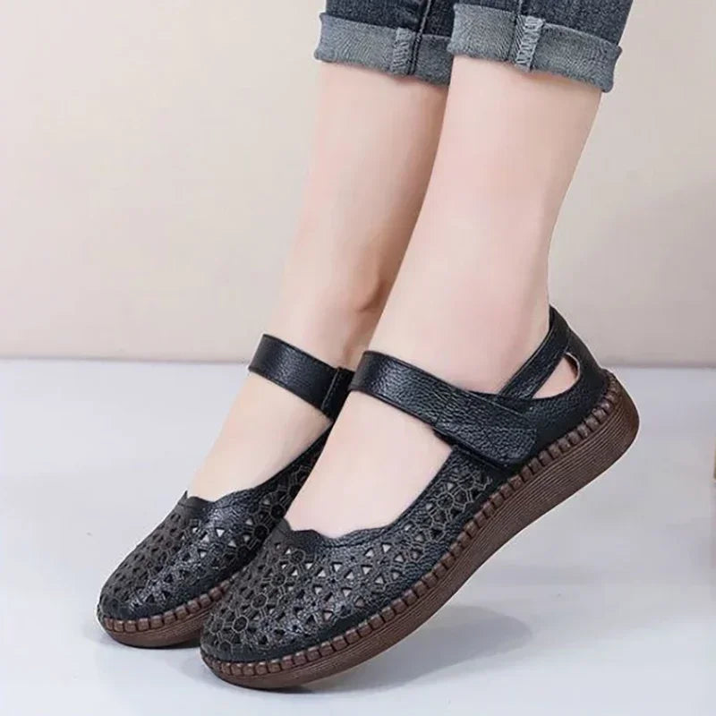 2023 Summer New Hollow Out Cool dance Women Fashion Breathable Casual Soft Sole Flat Heel Leather Single Shoes Drop Shipping