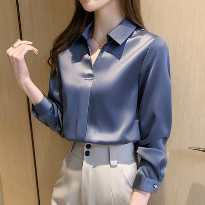 Long Sleeve Blouse Women Blusas Mujer De Moda 2024 Chiffon Blouse Shirt Turn Down Collar Office Blouse Women Tops Blusa E235