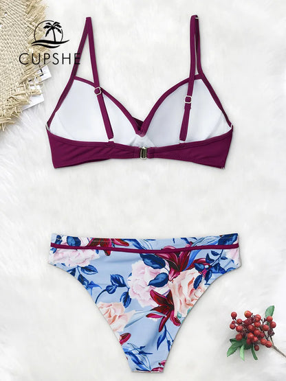 CUPSHE Push Up Floral Wrap Bikini Sets Women Sexy Thong Two Pieces Swimsuits 2023 New Girl Beach Bathing Suits Swimwear