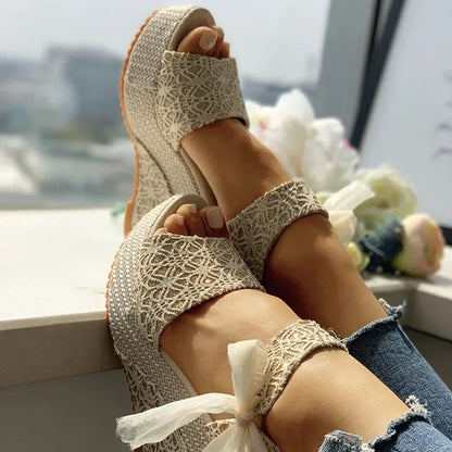 Lace Leisure Women Wedges Heeled Women Shoes 2024 Summer Sandals Party Platform High Heels Shoes Woman