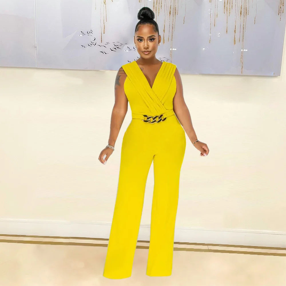 Elegant Sleevess Jumpsuit Women Summer Rompers Solid High Waist Wide Leg Pants Jumpsuit Playsuit Overalls Female New