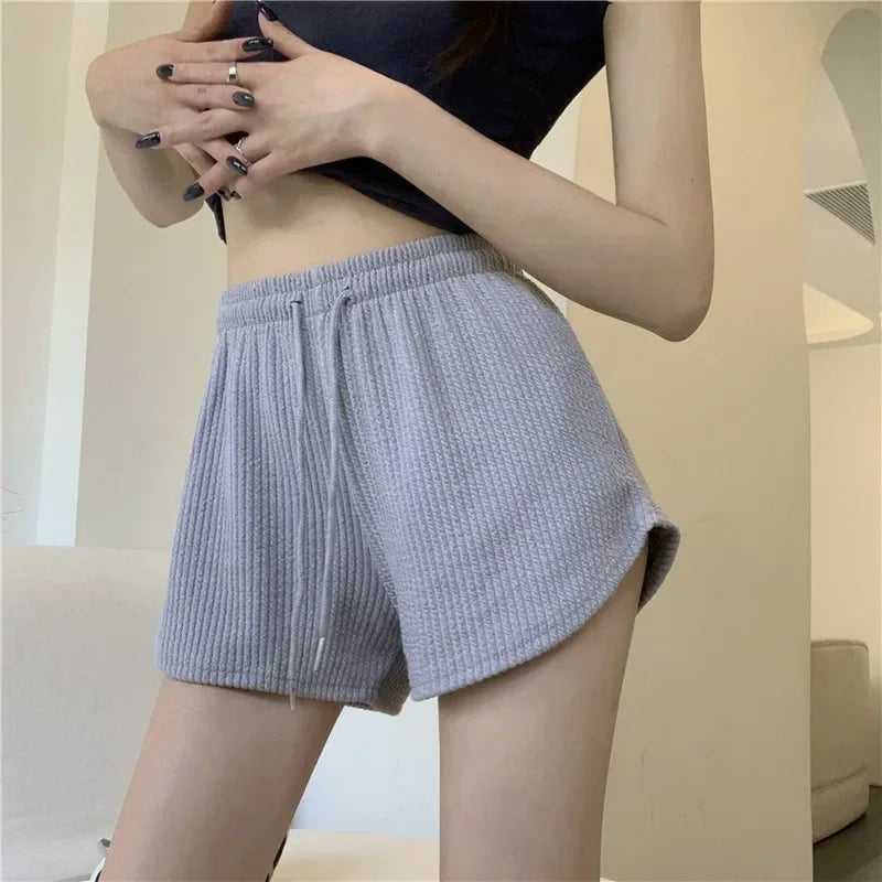 Women Shorts Summer High Elastic Lace Up Drawstring Sleep Bottoms Fitness Running Simple Home Safety Underwear Cool Comfortable