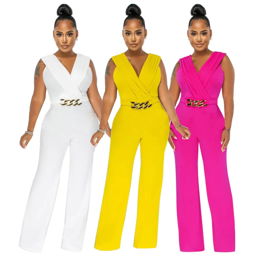 Elegant Sleevess Jumpsuit Women Summer Rompers Solid High Waist Wide Leg Pants Jumpsuit Playsuit Overalls Female New