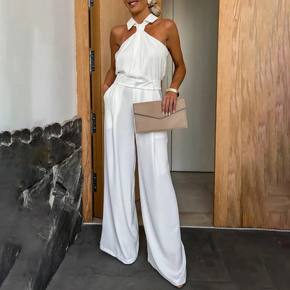 Elegant Jumpsuits for Women 2023 Spring New Plain Elegant Office Lady Loose Ruched Cold Shoulder Hem Wide Leg Jumpsuit Dungarees