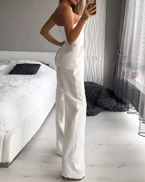 Summer Long Rompers Women Jumpsuit Elegant Strapless Summer Sleeveless Wide Leg Club Party Outfits Work 2024 White Overalls