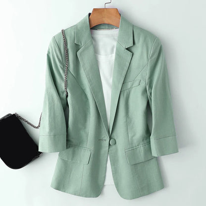 2023 Spring Summer Women Coat Casual 3/4 Sleeve Cotton Linen Suit Office Ladies Jacket Overcoat Female Feminine Blazer Femme