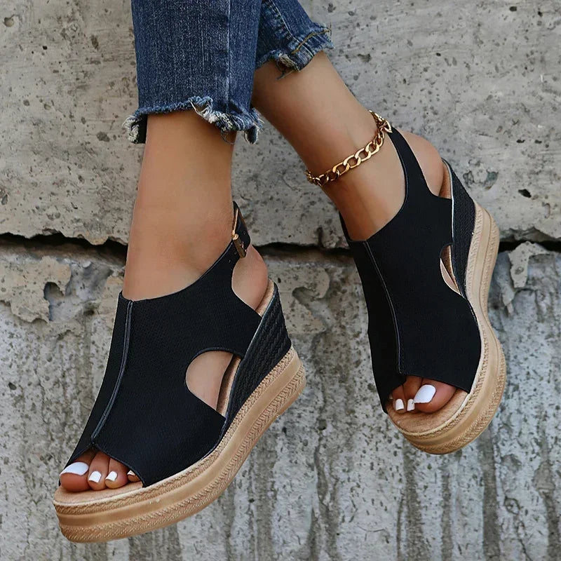 Summer Plus Size Wedge High Heels Sandals Women 2024 Peep Toe Platfrom Sandals Woman Buckle Strap Non Slip Beach Sandles Mujer