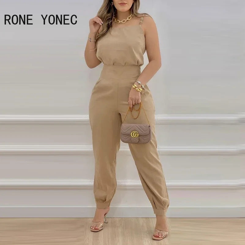 Women Solid  Elegant Sexy  Cami Pocket Straight Leg Jumpsuit