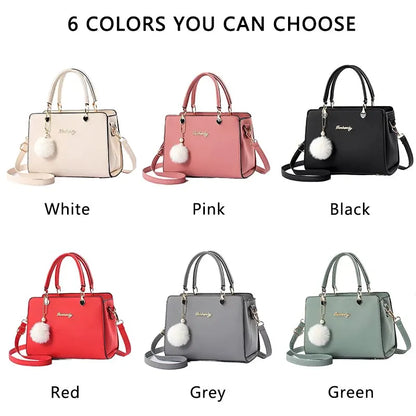 Women Plush Ball Decor Handbag Fashion Satchel Bag Stylish Purse and Tote Bag PU Leather Top Handle Shoulder Bags