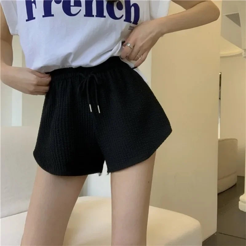 Women Shorts Summer High Elastic Lace Up Drawstring Sleep Bottoms Fitness Running Simple Home Safety Underwear Cool Comfortable