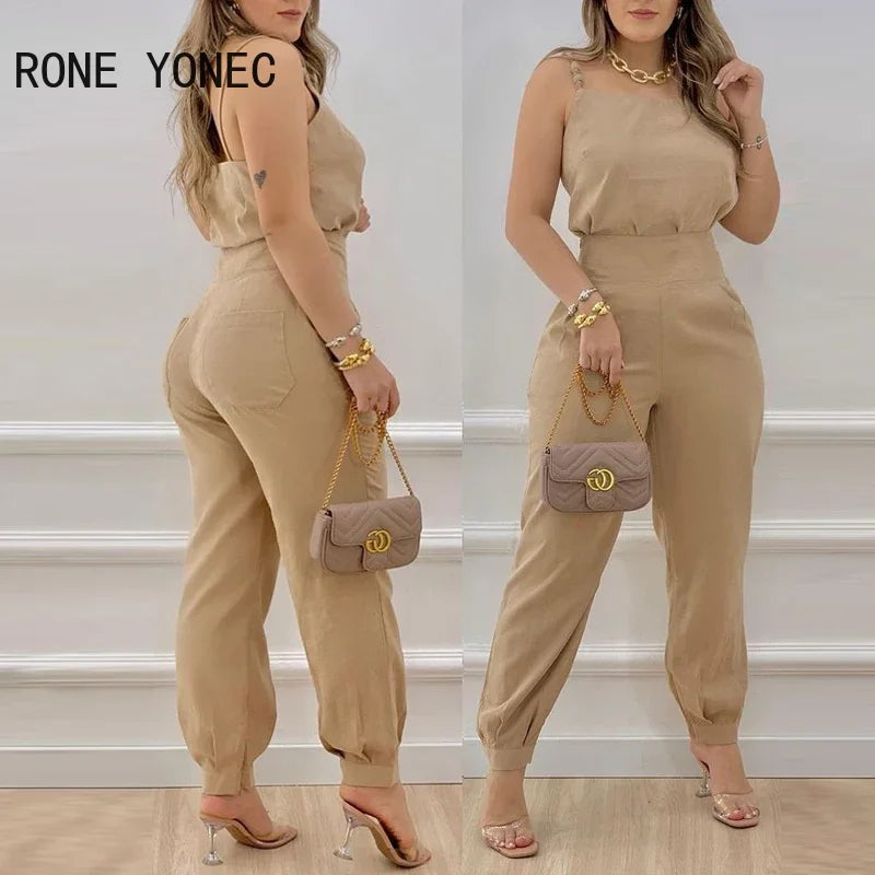 Women Solid  Elegant Sexy  Cami Pocket Straight Leg Jumpsuit