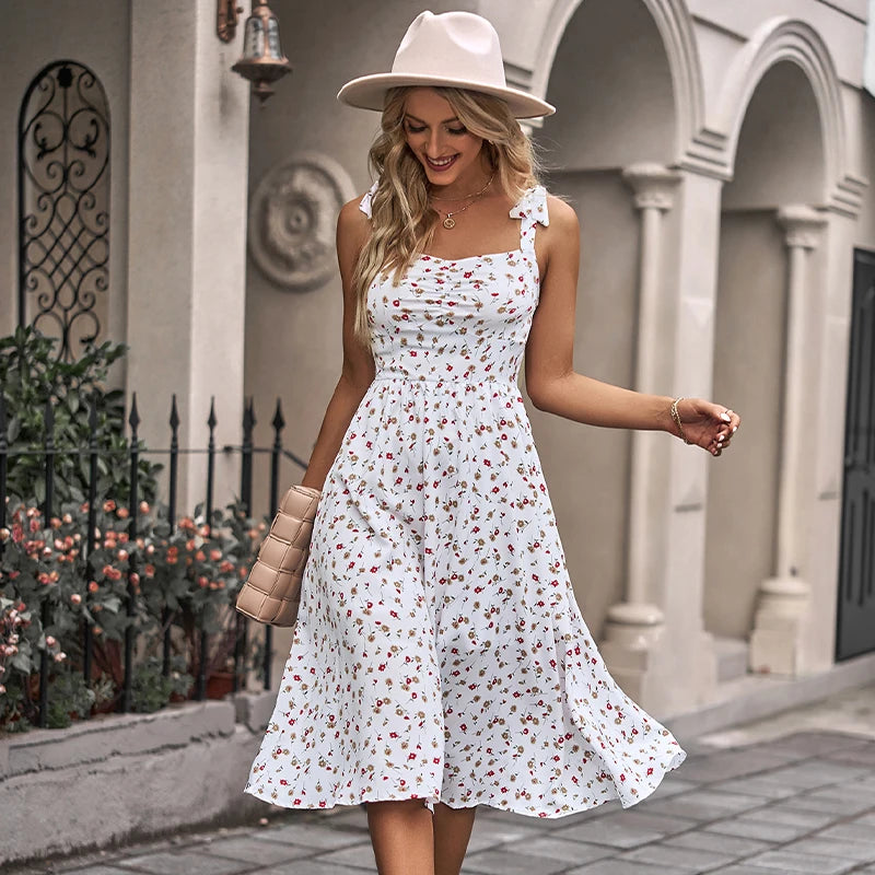 KEBY ZJ Summer Spring Floral Long Dress Sexy Casual Fashion Sundress Midi Slip Backless Dresses White Party Outfits for Women