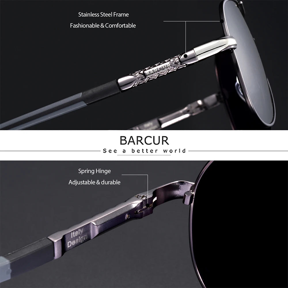 BARCUR Men Sunglasses Brand Original Polarized Driver glasses Polaroid Sun glass Male Pilot Eyewear