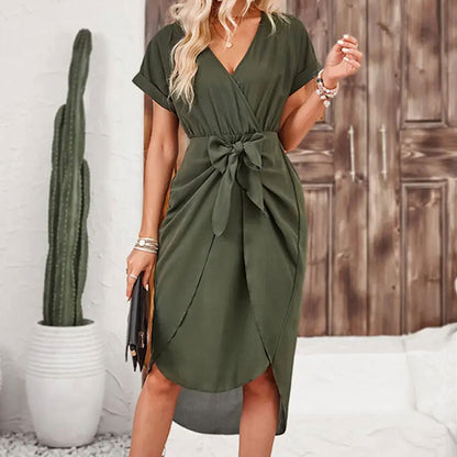 Short Sleeve Loose Binding Dress High-end Women&