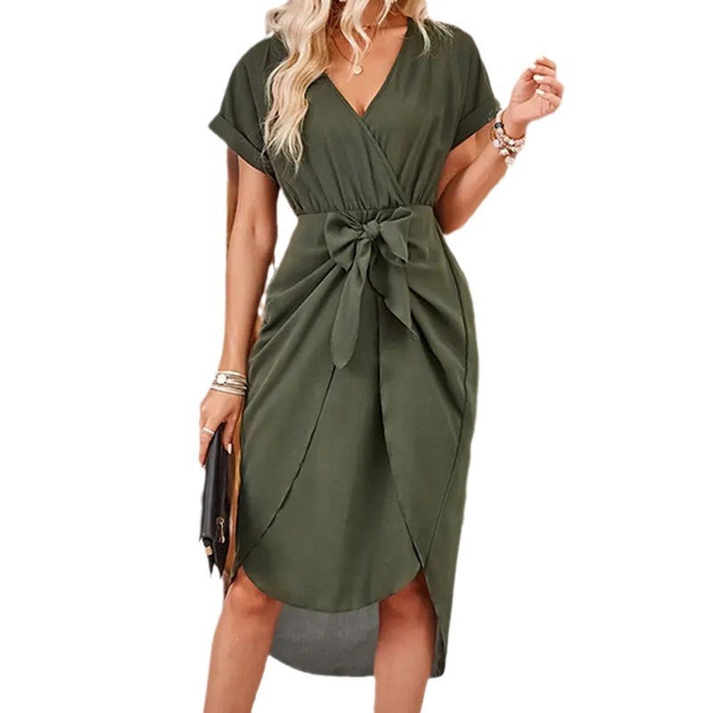 Short Sleeve Loose Binding Dress High-end Women&